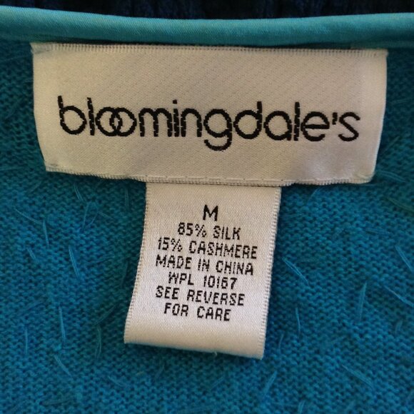 Bloomingdales "M" Teal Silk & Cashmere Duster, Embellished, Quite Lux, Classic - Picture 3 of 4